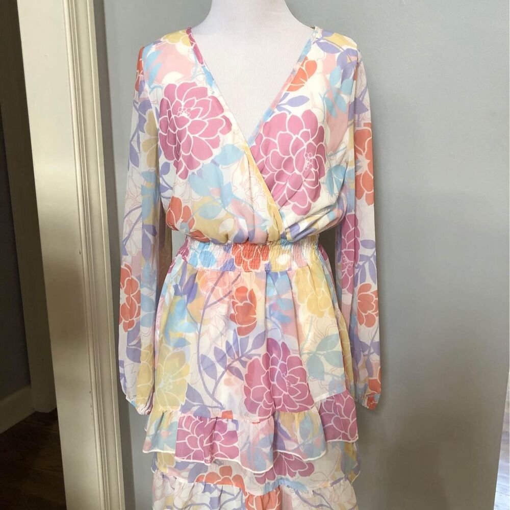NWT DressUp Floral Long Sheer Sleeve Lightweight Dress - Size Small